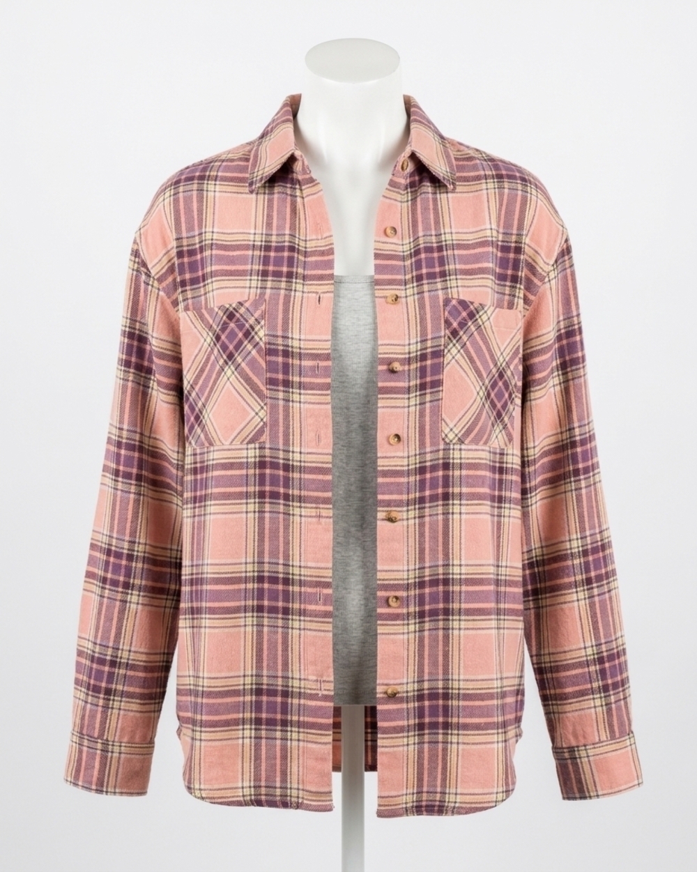 NEW GRACE AND LACE spring dune plaid button up in pink, purple, and tan